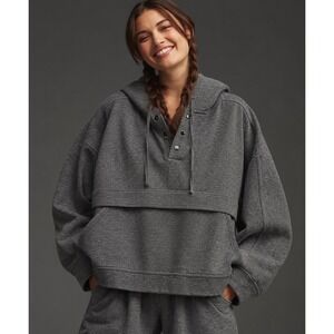 Daily Practice by Anthropologie Henley Sweatshirt Gray Hooded Pullover- Medium